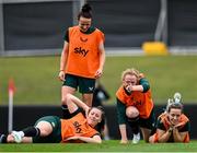 15 July 2023; Republic of Ireland players, from left, Lucy Quinn, Áine O'Gorman, Amber Barrett and Harriet Scott during a Republic of Ireland training session at Meakin Park in Brisbane, Australia, ahead of the start of the FIFA Women's World Cup 2023. Photo by Stephen McCarthy/Sportsfile