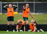 15 July 2023; Republic of Ireland players, from left, Amber Barrett, Harriet Scott, Áine O'Gorman and Claire O'Riordan during a Republic of Ireland training session at Meakin Park in Brisbane, Australia, ahead of the start of the FIFA Women's World Cup 2023. Photo by Stephen McCarthy/Sportsfile