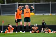 15 July 2023; Republic of Ireland players, from left, Lucy Quinn, Áine O'Gorman, Amber Barrett, Harriet Scott and Claire O'Riordan during a Republic of Ireland training session at Meakin Park in Brisbane, Australia, ahead of the start of the FIFA Women's World Cup 2023. Photo by Stephen McCarthy/Sportsfile