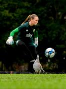 15 July 2023; A crested pigeon looks on as goalkeeper Megan Walsh takes possession during a Republic of Ireland training session at Meakin Park in Brisbane, Australia, ahead of the start of the FIFA Women's World Cup 2023. Photo by Stephen McCarthy/Sportsfile