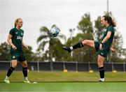 15 July 2023; Ciara Grant and Diane Caldwell, left, during a Republic of Ireland training session at Meakin Park in Brisbane, Australia, ahead of the start of the FIFA Women's World Cup 2023. Photo by Stephen McCarthy/Sportsfile