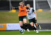 15 July 2023; Amber Barrett and Diane Caldwell during a Republic of Ireland training session at Meakin Park in Brisbane, Australia, ahead of the start of the FIFA Women's World Cup 2023. Photo by Stephen McCarthy/Sportsfile
