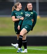 15 July 2023; Lucy Quinn and Harriet Scott, left, during a Republic of Ireland training session at Meakin Park in Brisbane, Australia, ahead of the start of the FIFA Women's World Cup 2023. Photo by Stephen McCarthy/Sportsfile