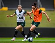 15 July 2023; Áine O'Gorman and Izzy Atkinson, left, during a Republic of Ireland training session at Meakin Park in Brisbane, Australia, ahead of the start of the FIFA Women's World Cup 2023. Photo by Stephen McCarthy/Sportsfile