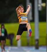 15 July 2023; Oscar Naughton of Leevale AC, competes in the long jump event of the under 16 men's pentathlon during day one of the 123.ie National AAI Games and Combines at Morton Stadium in Santry, Dublin. Photo by Stephen Marken/Sportsfile