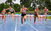 15 July 2023; Katherine O Connor of Dundalk St Gerards AC, centre, on her way to winning the senior women's 100m hurdles during day one of the 123.ie National AAI Games and Combines at Morton Stadium in Santry, Dublin. Photo by Stephen Marken/Sportsfile