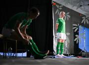 15 July 2023; Republic of Ireland's Louise Quinn, right, and Niamh Fahey are seen behind the scenes of a FIFA filming shoot at the Emporium Hotel South Bank in Brisbane, Australia, ahead of the start of the FIFA Women's World Cup 2023. Photo by Stephen McCarthy/Sportsfile
