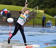 15 July 2023; Katie Harnett of St Abbans AC, Laois, competes in the shot put event of the under 14 women's pentathlon during day one of the 123.ie National AAI Games and Combines at Morton Stadium in Santry, Dublin. Photo by Stephen Marken/Sportsfile