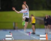15 July 2023; Juliette O'Connor of Crusaders AC, Dublin, competes in the long jump event of the under 14 women's pentathlon during day one of the 123.ie National AAI Games and Combines at Morton Stadium in Santry, Dublin. Photo by Stephen Marken/Sportsfile
