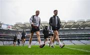 15 July 2023; Down players walk the pitch before the Tailteann Cup Final match between Down and Meath at Croke Park in Dublin. Photo by Ramsey Cardy/Sportsfile