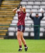 15 July 2023; Shauna Brennan of Galway reacts to a missed chance during the TG4 Ladies Football All-Ireland Senior Championship quarter-final match between Galway and Mayo at Pearse Stadium in Galway. Photo by Sam Barnes/Sportsfile