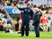 15 July 2023; Meath manager Colm O'Rourke, left, and Sean Boylan before the Tailteann Cup Final match between Down and Meath at Croke Park in Dublin. Photo by Brendan Moran/Sportsfile