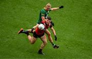 15 July 2023; Daniel Guinness of Down in action against Conor Gray of Meath during the Tailteann Cup Final match between Down and Meath at Croke Park in Dublin. Photo by Daire Brennan/Sportsfile