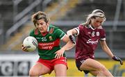 15 July 2023; Rachel Kearns of Mayo in action against Tracey Leonard of Galway during the TG4 Ladies Football All-Ireland Senior Championship quarter-final match between Galway and Mayo at Pearse Stadium in Galway. Photo by Sam Barnes/Sportsfile