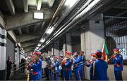 15 July 2023; The Artane Band warm-up in the tunnel before the GAA Football All-Ireland Senior Championship semi-final match between Dublin and Monaghan at Croke Park in Dublin. Photo by Ramsey Cardy/Sportsfile
