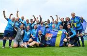15 July 2023; Terenure Rangers FC players and staff celebrate with the trophy after their side's victory in the FAI Women's Amateur Cup Final between Bonagee United FC and Terenure Rangers FC at Eamonn Deacy Park in Galway. Photo by Tyler Miller/Sportsfile