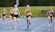 15 July 2023; Lucy-May Sleeman of Leevale AC, Cork, centre, on her way to winning the senior women's 200m's during day one of the 123.ie National AAI Games and Combines at Morton Stadium in Santry, Dublin. Photo by Stephen Marken/Sportsfile