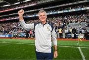 15 July 2023; Meath manager Colm O'Rourke celebrates after the Tailteann Cup Final match between Down and Meath at Croke Park in Dublin. Photo by Ramsey Cardy/Sportsfile