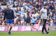15 July 2023; Monaghan manager Vinny Corey, right, and Conor McManus of Monaghan before the GAA Football All-Ireland Senior Championship semi-final match between Dublin and Monaghan at Croke Park in Dublin. Photo by Ramsey Cardy/Sportsfile