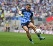 15 July 2023; Cormac Costello of Dublin scores Dublin's first point in the fourth minute during the GAA Football All-Ireland Senior Championship semi-final match between Dublin and Monaghan at Croke Park in Dublin. Photo by John Sheridan/Sportsfile