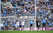 15 July 2023; Monaghan goalkeeper Rory Beggan kicks a free during the GAA Football All-Ireland Senior Championship semi-final match between Dublin and Monaghan at Croke Park in Dublin. Photo by Ramsey Cardy/Sportsfile