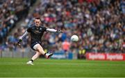 15 July 2023; Monaghan goalkeeper Rory Beggan kicks a point during the GAA Football All-Ireland Senior Championship semi-final match between Dublin and Monaghan at Croke Park in Dublin. Photo by Brendan Moran/Sportsfile