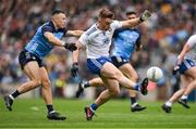 15 July 2023; Michael Bannigan of Monaghan in action against Eoin Murchan of Dublin during the GAA Football All-Ireland Senior Championship semi-final match between Dublin and Monaghan at Croke Park in Dublin. Photo by Brendan Moran/Sportsfile