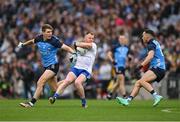15 July 2023; Ryan McAnespie of Monaghan in action against  Dublin players Michael Fitzsimons and Colm Basquel during the GAA Football All-Ireland Senior Championship semi-final match between Dublin and Monaghan at Croke Park in Dublin. Photo by Brendan Moran/Sportsfile
