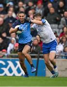 15 July 2023; James McCarthy of Dublin is tackled by Darren Hughes of Monaghan during the GAA Football All-Ireland Senior Championship semi-final match between Dublin and Monaghan at Croke Park in Dublin. Photo by Brendan Moran/Sportsfile