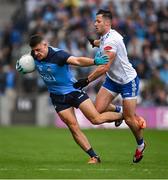 15 July 2023; Brian Howard of Dublin is tackled by Dessie Ward of Monaghan during the GAA Football All-Ireland Senior Championship semi-final match between Dublin and Monaghan at Croke Park in Dublin. Photo by Brendan Moran/Sportsfile