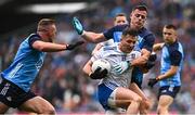 15 July 2023; Dessie Ward of Monaghan in action against Ciaran Kilkenny, left, and Brian Howard of Dublin during the GAA Football All-Ireland Senior Championship semi-final match between Dublin and Monaghan at Croke Park in Dublin. Photo by Ramsey Cardy/Sportsfile