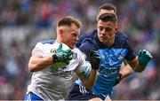 15 July 2023; Ryan McAnespie of Monaghan in action against Brian Howard of Dublin during the GAA Football All-Ireland Senior Championship semi-final match between Dublin and Monaghan at Croke Park in Dublin. Photo by Ramsey Cardy/Sportsfile
