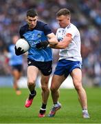 15 July 2023; Lee Gannon of Dublin is tackled by Conor McCarthy of Monaghan  during the GAA Football All-Ireland Senior Championship semi-final match between Dublin and Monaghan at Croke Park in Dublin. Photo by Brendan Moran/Sportsfile