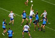 15 July 2023; Gary Mohan of Monaghan in action against James McCarthy of Dublin during the GAA Football All-Ireland Senior Championship semi-final match between Dublin and Monaghan at Croke Park in Dublin. Photo by Daire Brennan/Sportsfile