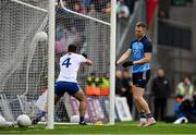 15 July 2023; Dean Rock of Dublin scores his side's first goal during the GAA Football All-Ireland Senior Championship semi-final match between Dublin and Monaghan at Croke Park in Dublin. Photo by Brendan Moran/Sportsfile