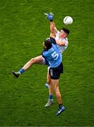 15 July 2023; Gary Mohan of Monaghan in action against James McCarthy of Dublin during the GAA Football All-Ireland Senior Championship semi-final match between Dublin and Monaghan at Croke Park in Dublin. Photo by Daire Brennan/Sportsfile