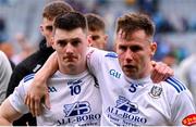 15 July 2023; Stephen O’Hanlon, left, and Karl O'Connell of Monaghan after the GAA Football All-Ireland Senior Championship semi-final match between Dublin and Monaghan at Croke Park in Dublin. Photo by Ramsey Cardy/Sportsfile