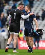 15 July 2023; Monaghan goalkeeper Rory Beggan, left, and Dublin goalkeeper Stephen Cluxton after the GAA Football All-Ireland Senior Championship semi-final match between Dublin and Monaghan at Croke Park in Dublin. Photo by Brendan Moran/Sportsfile