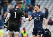 15 July 2023; Monaghan goalkeeper Rory Beggan, left, and Dublin goalkeeper Stephen Cluxton after the GAA Football All-Ireland Senior Championship semi-final match between Dublin and Monaghan at Croke Park in Dublin. Photo by Brendan Moran/Sportsfile