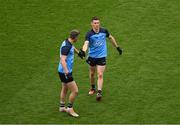 15 July 2023; Lee Gannon, right, and Dean Rock  of Dublin celebrate after the GAA Football All-Ireland Senior Championship semi-final match between Dublin and Monaghan at Croke Park in Dublin. Photo by Daire Brennan/Sportsfile