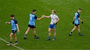 15 July 2023; David Byrne of Dublin shakes hands with Karl Gallagher of Monaghan after the GAA Football All-Ireland Senior Championship semi-final match between Dublin and Monaghan at Croke Park in Dublin. Photo by Daire Brennan/Sportsfile