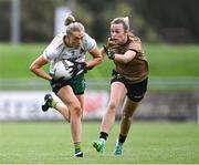 15 July 2023; Aoife Minogue of Meath in action against Niamh Carmody of Kerry during the TG4 Ladies Football All-Ireland Senior Championship quarter-final match between Kerry and Meath at Austin Stack Park in Tralee, Kerry. Photo by Piaras Ó Mídheach/Sportsfile