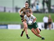 15 July 2023; Niamh O'Sullivan of Meath in action against Louise Galvin of Kerry during the TG4 Ladies Football All-Ireland Senior Championship quarter-final match between Kerry and Meath at Austin Stack Park in Tralee, Kerry. Photo by Piaras Ó Mídheach/Sportsfile