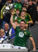 15 July 2023; The Meath captain Donal Keogan lifts the cup after the Tailteann Cup Final match between Down and Meath at Croke Park in Dublin. Photo by John Sheridan/Sportsfile