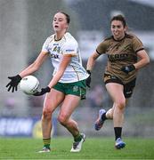 15 July 2023; Aoibhín Cleary of Meath in action against Aishling O Connell of Kerry during the TG4 Ladies Football All-Ireland Senior Championship quarter-final match between Kerry and Meath at Austin Stack Park in Tralee, Kerry. Photo by Piaras Ó Mídheach/Sportsfile