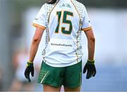 15 July 2023; #UnitedForEquality on the jersey of Niamh O'Sullivan of Meath during the TG4 Ladies Football All-Ireland Senior Championship quarter-final match between Kerry and Meath at Austin Stack Park in Tralee, Kerry. Photo by Piaras Ó Mídheach/Sportsfile