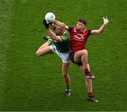 15 July 2023; Conor Gray of Meath in action against Shane Annett of Down during the Tailteann Cup Final match between Down and Meath at Croke Park in Dublin. Photo by Daire Brennan/Sportsfile