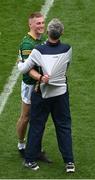 15 July 2023; Meath manager Colm O'Rourke with Jack Flynn after the Tailteann Cup Final match between Down and Meath at Croke Park in Dublin. Photo by Daire Brennan/Sportsfile
