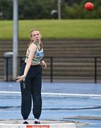 15 July 2023; Katie Baldwin of St Abbans AC, Laois, competes in the shot put event of the youth women's heptathlon during day one of the 123.ie National AAI Games and Combines at Morton Stadium in Santry, Dublin. Photo by Stephen Marken/Sportsfile