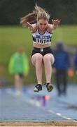 15 July 2023; Ruby Blake of Donore Harriers AC, Dublin, competes in the long jump event of the under 14 women's pentathlon during day one of the 123.ie National AAI Games and Combines at Morton Stadium in Santry, Dublin. Photo by Stephen Marken/Sportsfile